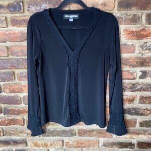 Karl Lagerfeld Black Lace Long Bell Sleeve Blouse Women's Size XS